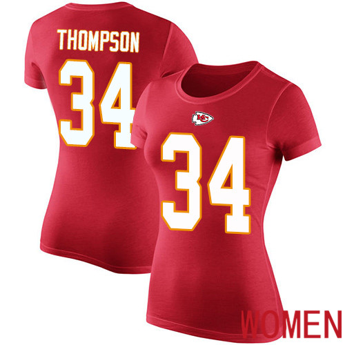 Women Football Kansas City Chiefs #34 Thompson Darwin Red Rush Pride Name and Number T-Shirt